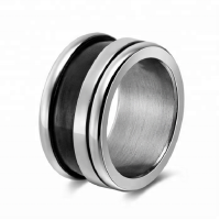 Stainless steel men's ring simple style silver & black ring