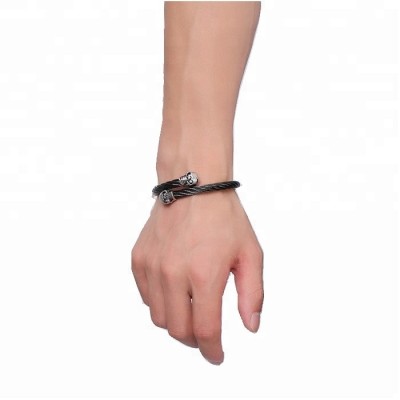 Black Stainless steel rope bangle skull bracelet