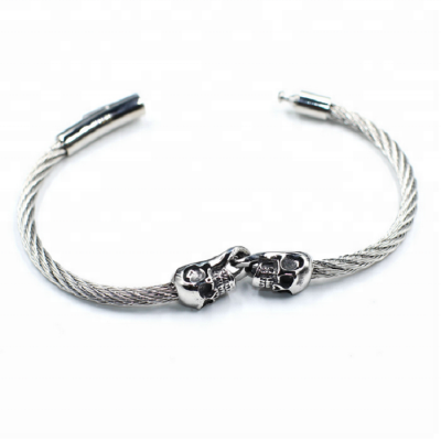 Stainless steel skull cable rope wire bangle bracelet